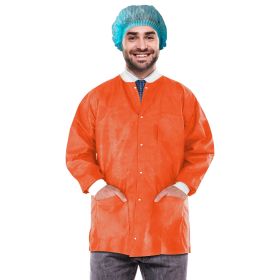 Disposable Lab Jacket, 32 Inches Long. Pack of 100 Orange Disposable Hip-Length Workwear X-Large. SMS 50 gsm Disposable Shirts with Snaps Front