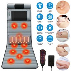 Full Body Electric Massage Mat with Heat Vibration Massage Pad Cushion Back Massage Mattress Chair Pad with Neck Massager Lumbar Pillow with 10 V (Color: Grey)